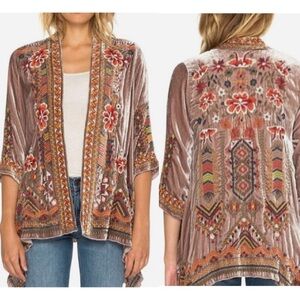 Johnny Was Walesa silk blend velvet cardigan L